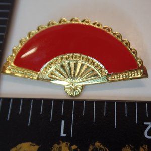 Unbranded Vintage Goldtone Red Enamel Fan Pin Brooch Apx 2" L by 1" T